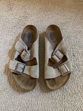 Birkenstock Suede Double-Buckle Sandals in Light Tan